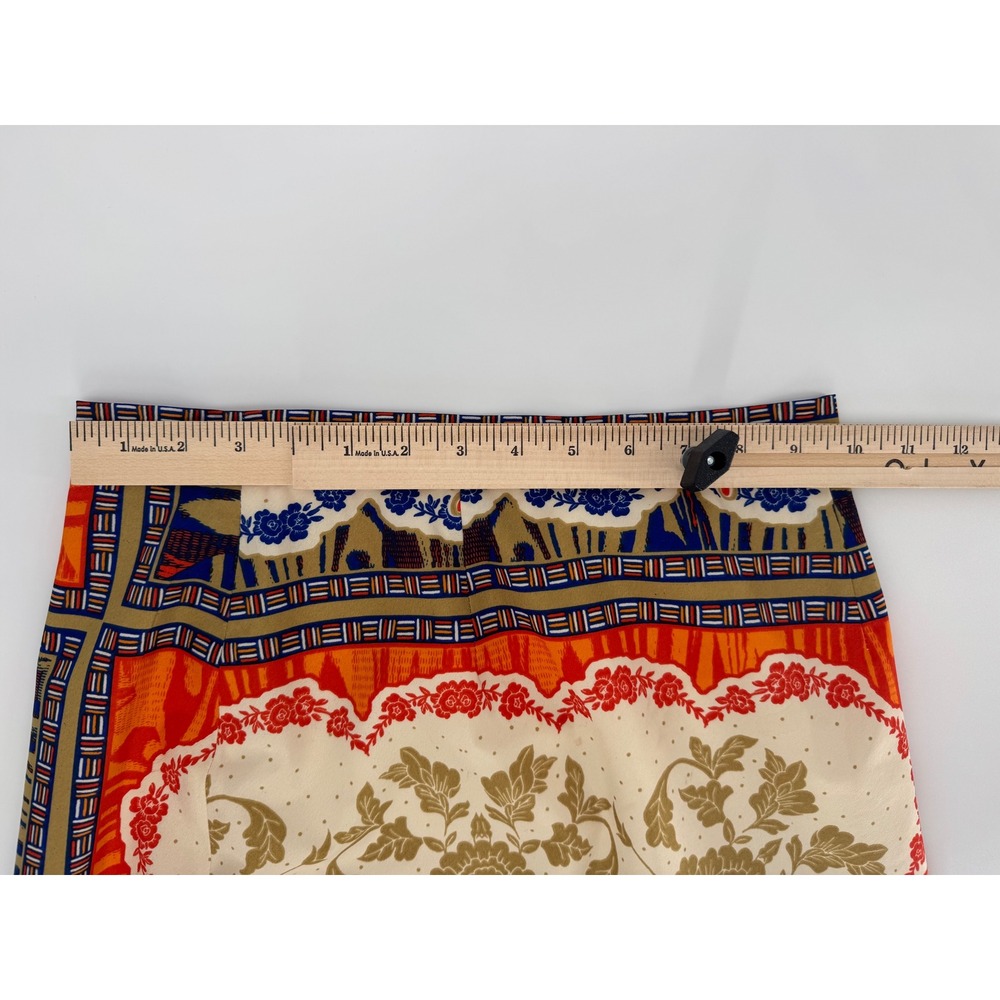 ANTONIO MELANI Geometric Floral Print Midi Skirt Women Size 4 Blue Orange Cream - Picture 3 of 8